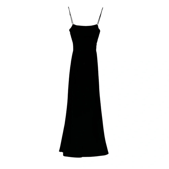 Cinq à Sept Mariah Back Cut-Out Ruched Slip Midi Dress 0 Black Front Slit Dressy - Picture 6 of 15